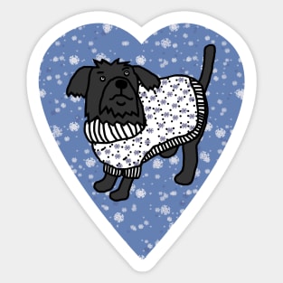Cute Dog in Winter Sweater Blue Heart Valentines Day Sticker
